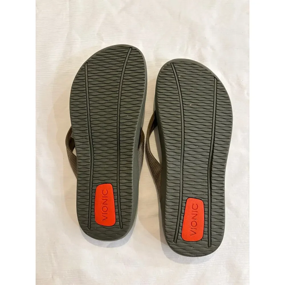 Vionic 44 Wave Flip Flop Sandal Khaki Green Comfort Arch Support Men 9 Women 10